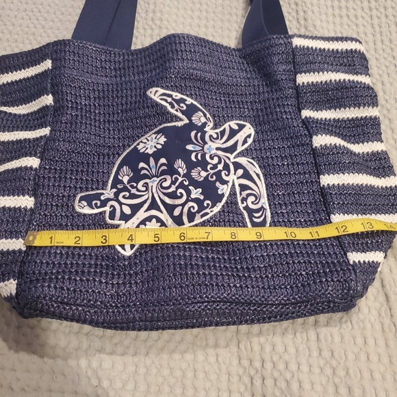 NEW! Vera Bradley Steel Blue Medallion Straw Beach Tote Bag (#13) - Picture 6 of 12